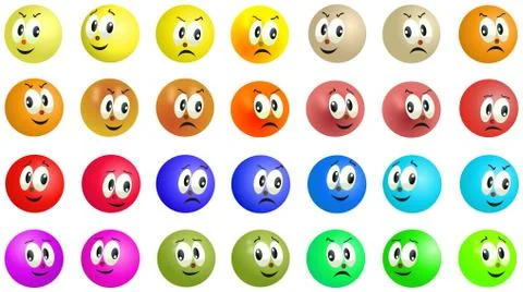 Set of grinning and smiling colored balls faces Stock-Illustration