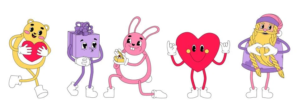 Set of groovy characters Stock Illustration
