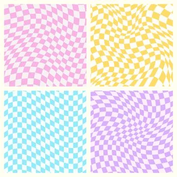Set of groovy psychedelic wavy chessboard background Stock Illustration
