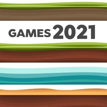 Set of ground surfaces. Grass, rocks and water landscape cartoon. UI games gr Stock Illustration