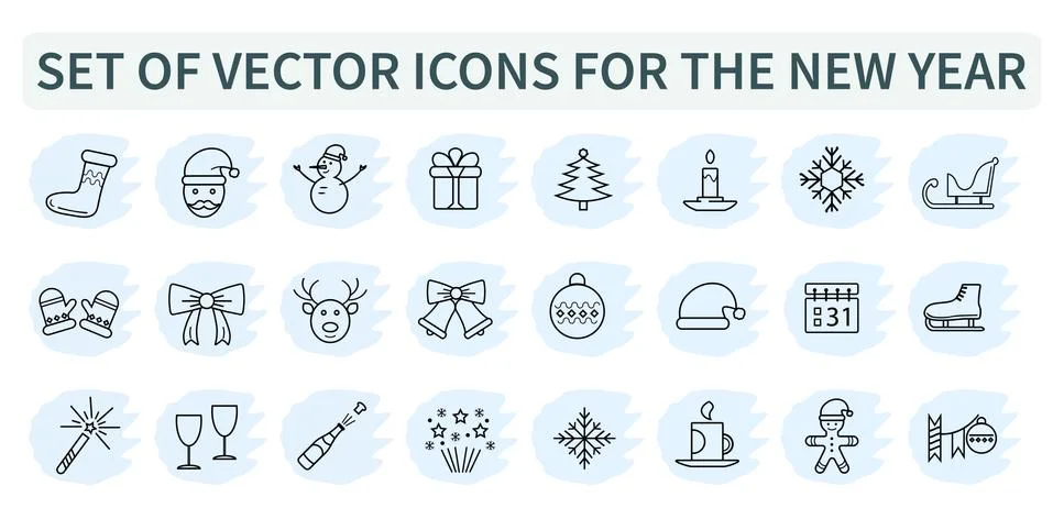 Set, group of blue vector icons for the New year. Stock Illustration