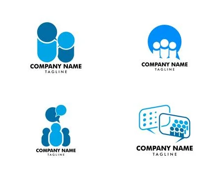 Set of Group People Chat Logo Design Template Stock Illustration