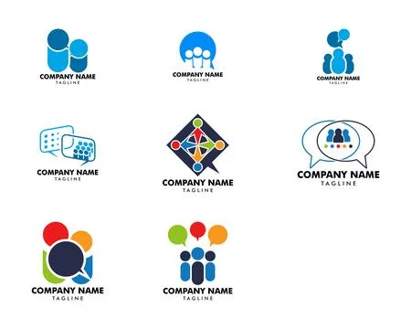 Set of Group People Chat Logo Design Template Stock Illustration