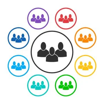 Set of group round icons  with 3 peoples Stock Illustration