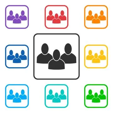 Set of group square icons with 3 peoples Stock Illustration