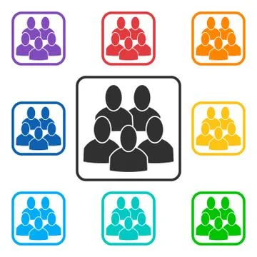 Set of group square icons with 5 peoples Illustrazione stock