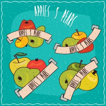 Set of groups of fruits such as apples and pears Stock Illustration
