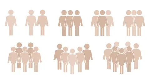 Set of groups of people with different skin tones on white background Stock Illustration