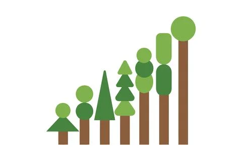 Set of Growing Stylized Trees with Green Crowns Иллюстрация