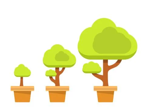 Set growing to trees in a pot. Flat illustration vector.Isolated on white bac Illustrazione stock