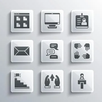 Set Growth chart and progress, Stage stand or tribune, Project team base, Speech Stock Illustration