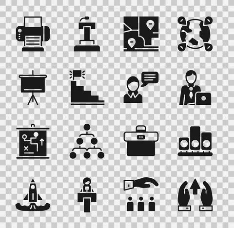 Set Growth chart and progress, Ranking star, Businessman, Folded map with Stock Illustration