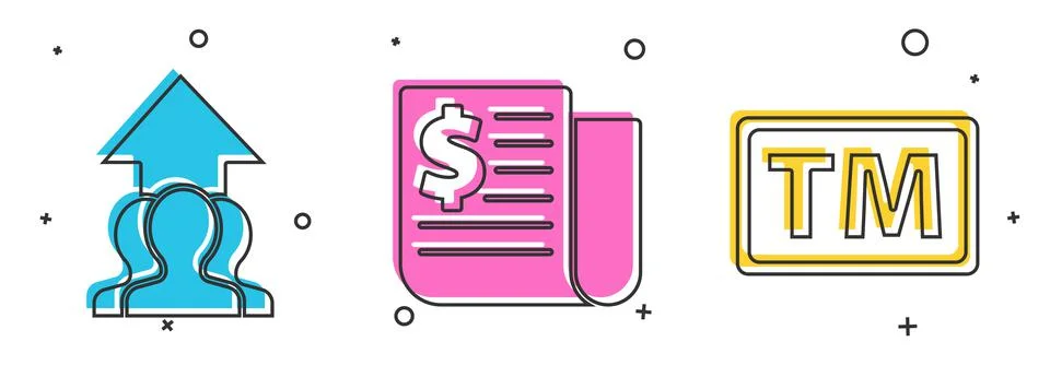 Set Growth chart and progress in people crowd, Financial news and Trademark icon Stock Illustration