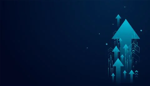 Set of growth technology arrows on dark blue background. The dynamic upward.. Stock Illustration