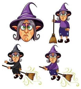 Set of grumpy witch cartoon character Stock Illustration