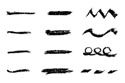 Set of grunge black chalk texture stripe brush on white background Illustrazione stock