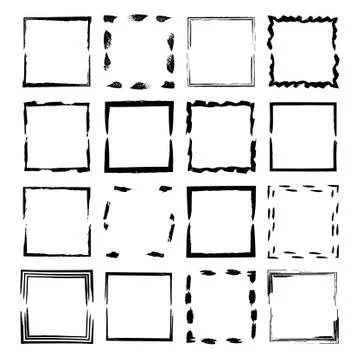 Set of grunge black frames. Borders collections. Collages elements on white b Illustrazione stock