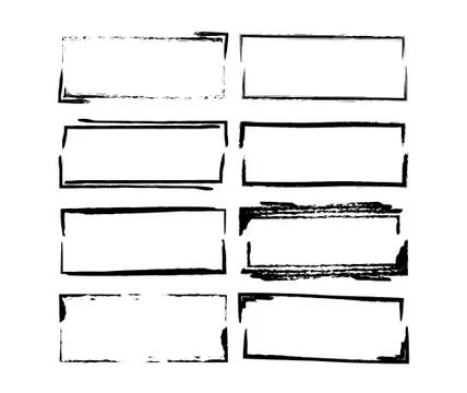 Set of grunge black frames. Borders collections. Collages elements on white b Illustrazione stock