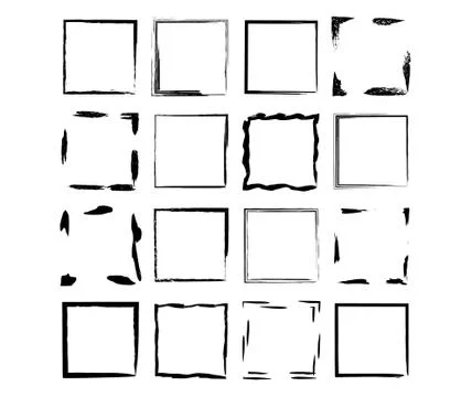 Set of grunge black frames. Borders collections. Collages elements on white b Stock Illustration