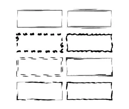 Set of grunge black frames. Borders collections. Collages elements on white b Stock Illustration