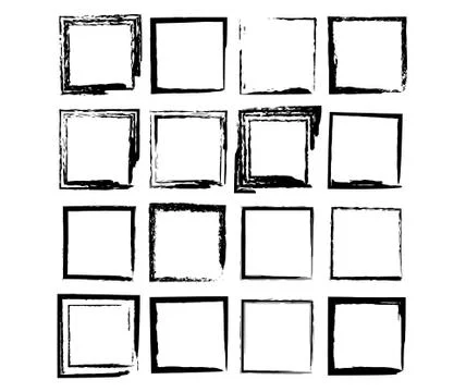 Set of grunge black frames. Borders collections. Collages elements on white b Stock Illustration