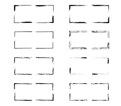 Set of grunge black frames. Borders collections. Collages elements on white b Stock Illustration