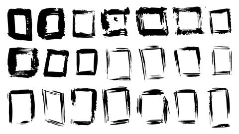 Set of grunge black frames painted with dry brush, collection of frames Stock Illustration