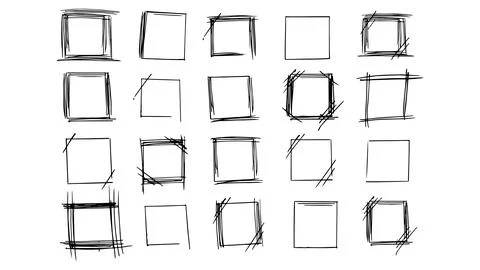 Set of grunge black frames painted with dry brush, collection of frames Stock Illustration