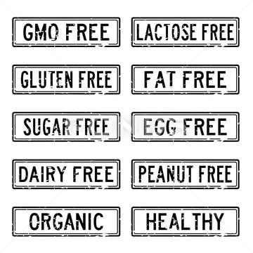 Set of grunge black square rubber stamp about food allergen and safety Stock Illustration