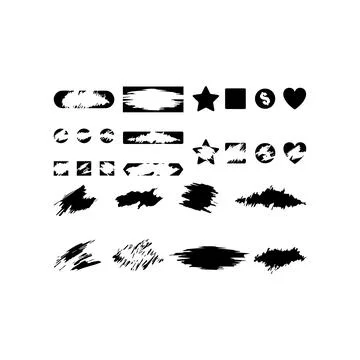 Set of Grunge Brush Stroke Elements and Shapes. Vector icon. Stock Illustration