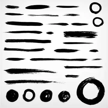Set grunge brushed elements. lines and circles. watercolor brushes. ink brush Illustrazione stock