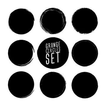 Set of grunge circle brush strokes, design elements. Black color Round Frames Stock Illustration