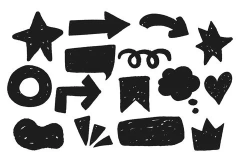 Set grunge comic elements arrows, speech bubble, cloud hearts, emotion elements Stock Illustration