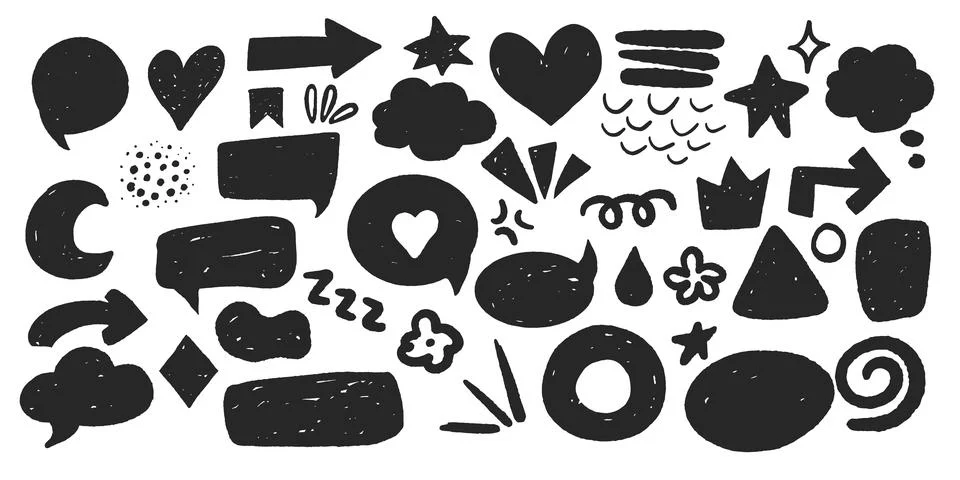 Set grunge comic elements arrows, speech bubble, cloud hearts, emotion elements Stock Illustration