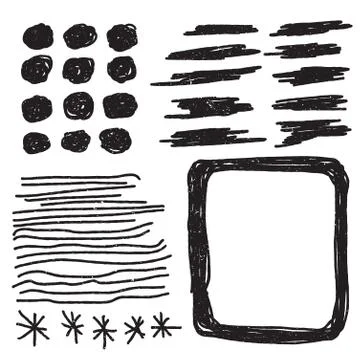 Set of grunge, distressed vector shapes. Abstract painted brush strokes, frame Stock Illustration