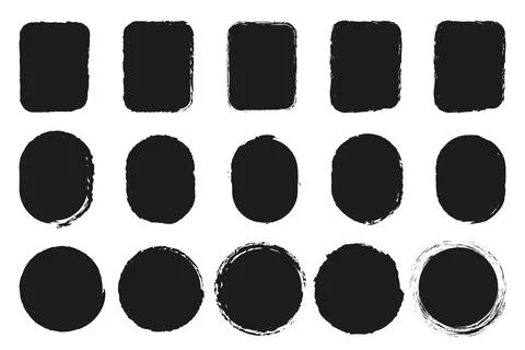 Set of grunge frames stamps, squares, ovals backgrounds, brushstrokes decorative Stock Illustration