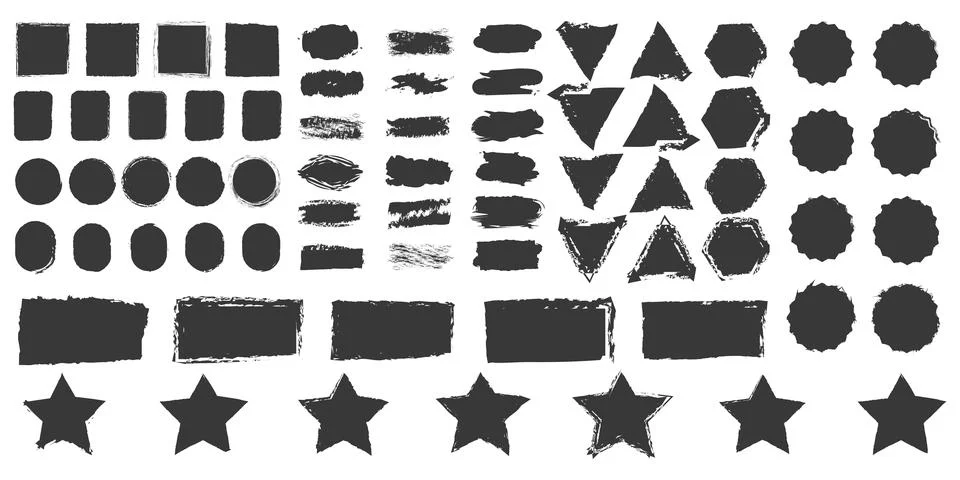 Set of grunge frames stamps, squares, ovals backgrounds brushstrokes, decorative Stock Illustration