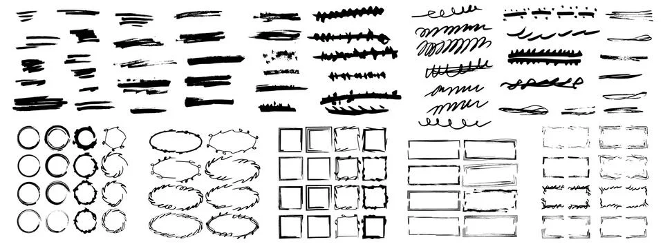 Set of grunge hand drawn elements for design. Collection things for collage.  库存插图