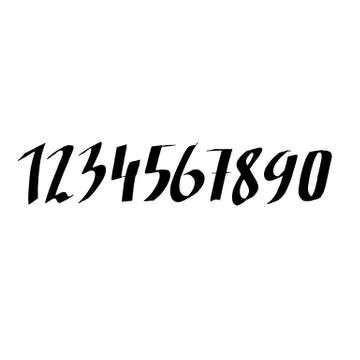 Set of grunge handdrawn numbers. Modern dry brush lettering. Vector illustration Stock Illustration