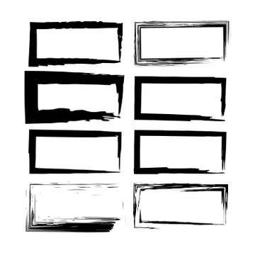 Set of grunge horizontal frames. Brush strokes borders. Vector illustration. Stock Illustration