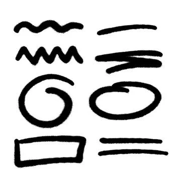 Set of grunge ink sprayed strokes - waves, line, zigzag, circle decoration lines イラスト素材