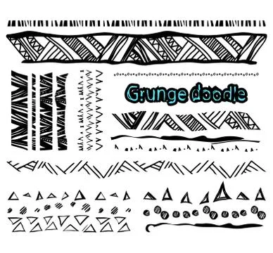 Set of grunge lines borders background doodles texture elements for design Illustrazione stock