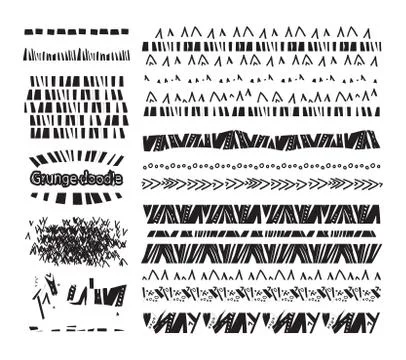 Set of grunge lines borders background doodles elements for design Stock Illustration