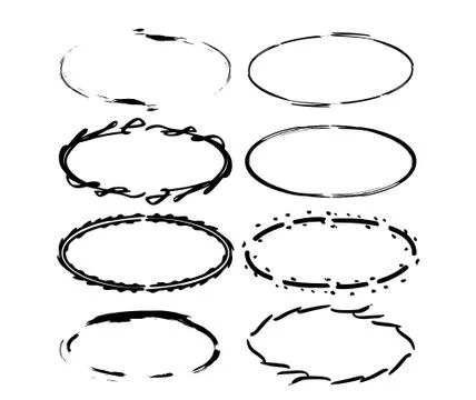 Set of grunge oval frames. Collection of black borders. Bundle of elements fo Stock-Illustration
