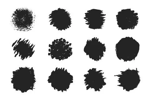 Set of grunge paint circles in rough ink style Stock Illustration