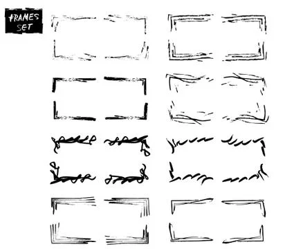 Set of grunge rectangle frames. Collection of black borders. Bundle of elemen イラスト素材