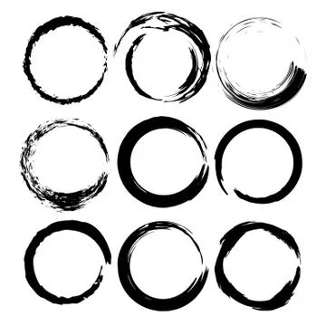 Set of grunge round frames. Brush strokes borders. Vector illustration. Stock Illustration