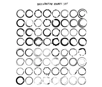 Set of grunge round frames. Collection of black round borders. Bundle of deco Stock Illustration