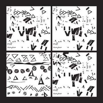 Set of grunge seamless pattern lines borders background doodles texture elements Stock Illustration