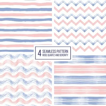 Set of grunge seamless pattern with stripes, waves, zigzag chevron Stock Illustration